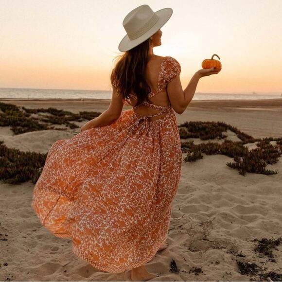 Free People Ultraviolet Maxi Dress in Tea Combo Size Large Prairie Cut Out Back - Picture 3 of 16